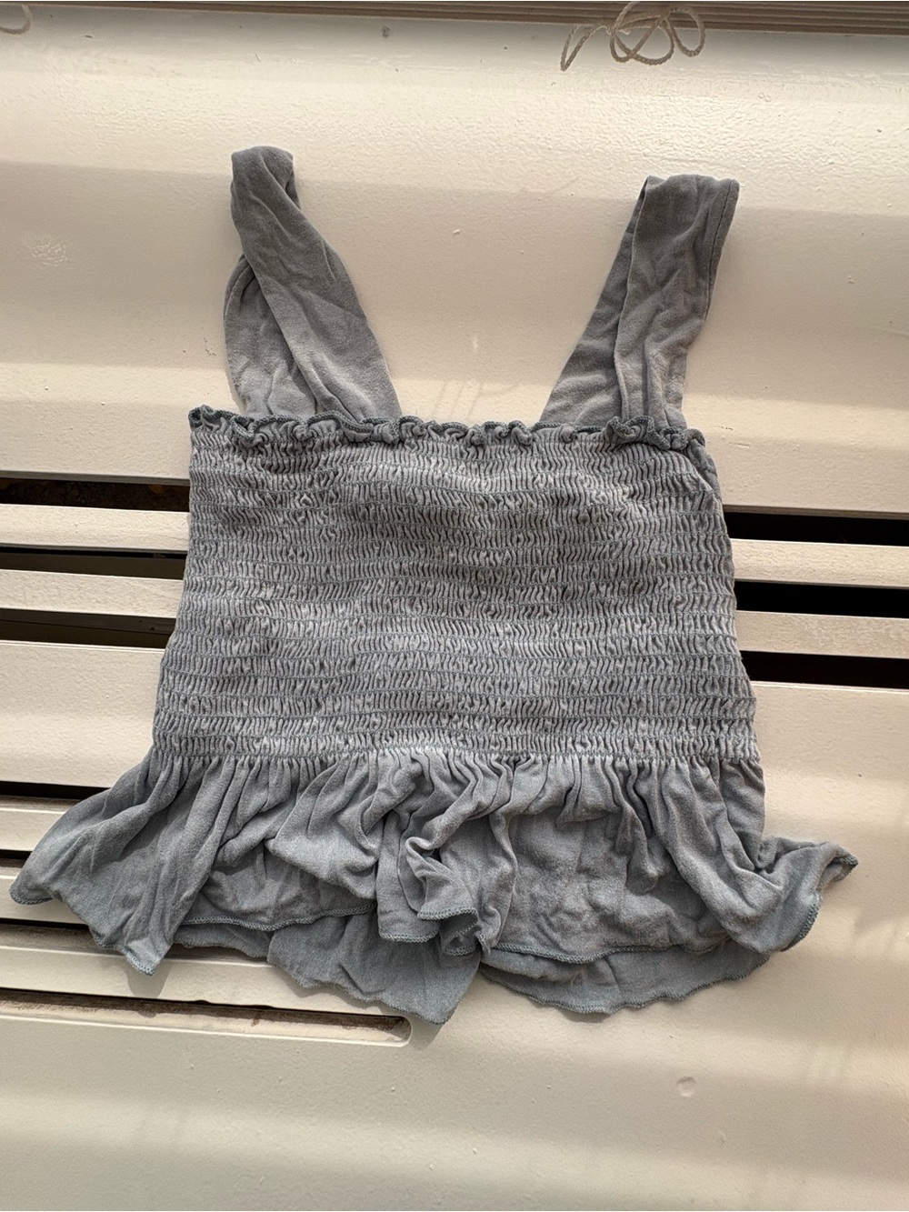 Urban Outfitters Smocked Ruffle Crop Top - Light Gray